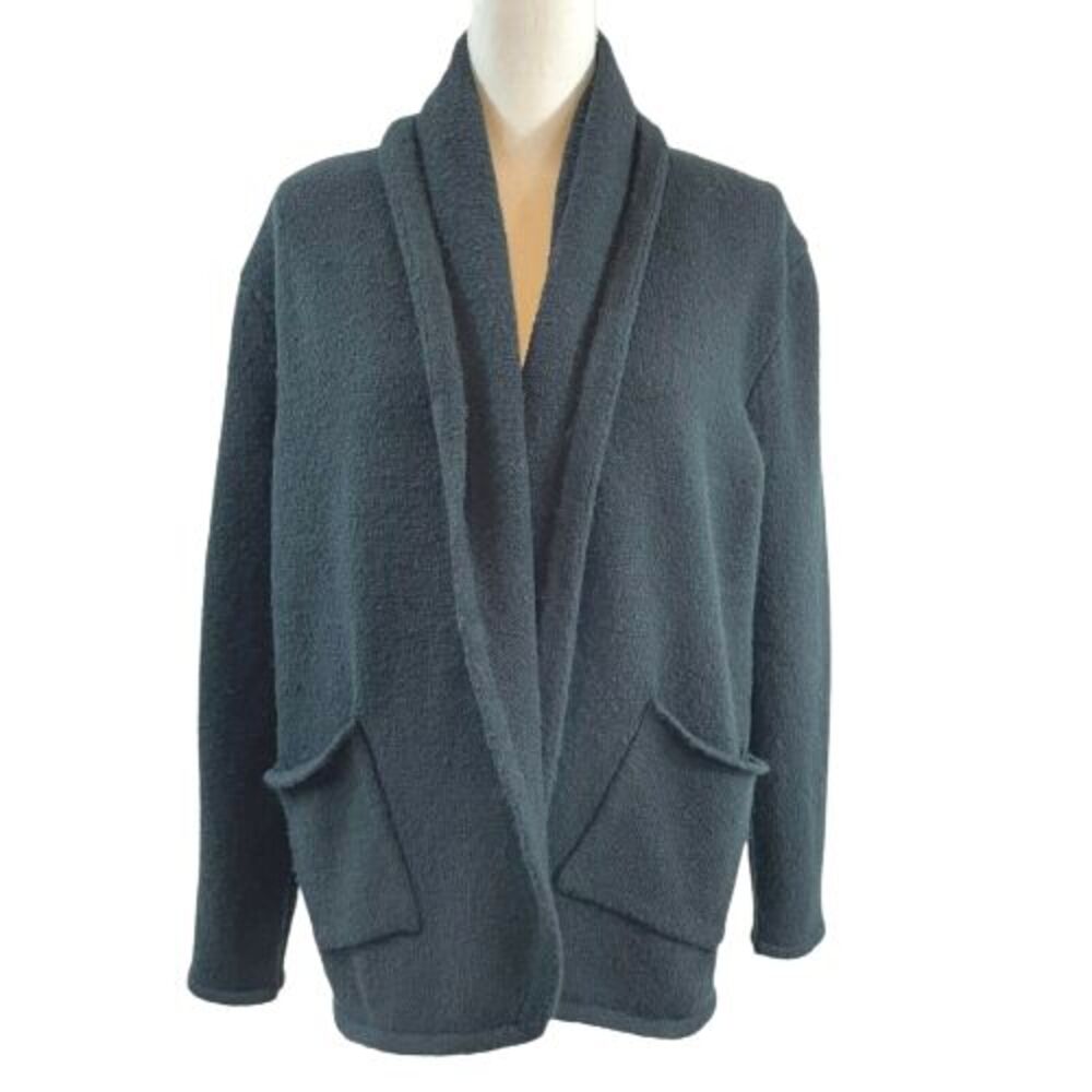 DIP Women's M Medium Black Open Front Cardigan with Hand Pockets